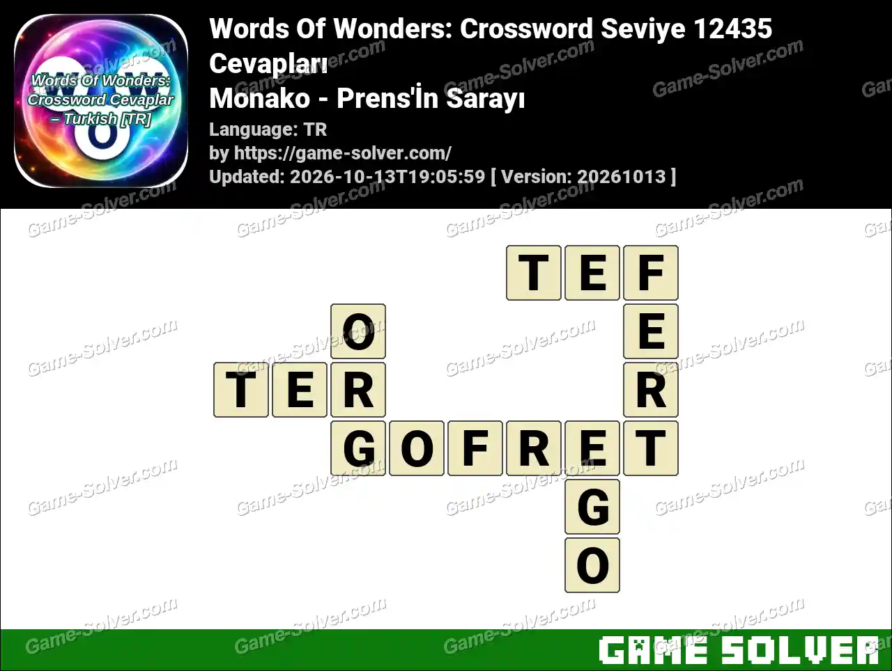 Words Of Wonders: Crossword Seviye 12435 Cevapları – Monako – Prens’İn Sarayı
